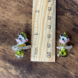 Vintage Clown Pins Brooch with Green and Silver Accents